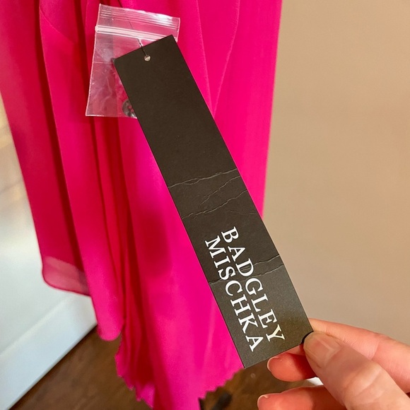 Badgley Mischka Long Sleeve Top Blouse Fuchsia Pink Size S Pleated Back Designer - Picture 7 of 11